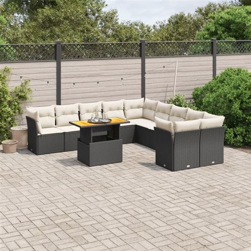 Non Communiqué Noir Vidaxl Salon De Jardin Avec Coussins 11 Pcs, Canapés De Terrasse, Ensemble De Meubles De Patio, Mobilier D'extérieur, 3271042