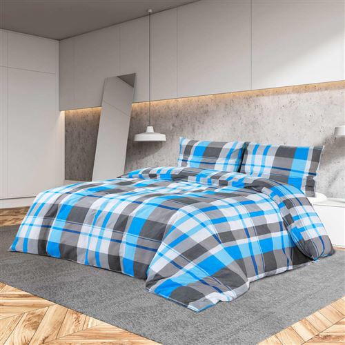 vidaXL Ensemble de housse de couette Bleu et gris 140x200 cm Coton136065