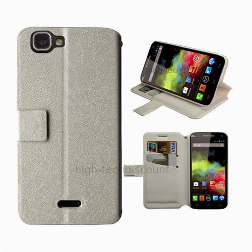Housse etui coque pochette portefeuille pour Wiko Rainbow + film ecran - BLANC - htdmobiles