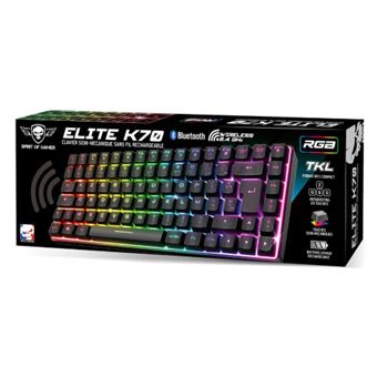 Clavier Spirit Of Gamer Elite-K70 RGB CLA-EK70RF Sans Fil Bluetooth Jeux Plastique AZERTY FR Noir