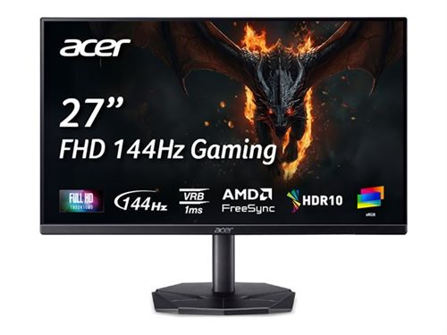 Acer Nitro KG270 P0bi - KG0 Series - écran LED - jeux - 27" - 1920 x 1080 Full HD (1080p) @ 144 Hz - VA - 250 cd/m² - 0.5 ms - HDMI, VGA - noir - pour Nitro V 15; 16 AI; 16S AI; 17 AI; Predator Helios 16 AI; 18 AI; Predator Helios Neo 18 AI
