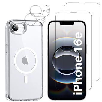 Coque pour iPhone 16e et 2 Verres Trempé écran et 2 Protections Caméra - Cercle magnétique intégré Phonillico® - 1