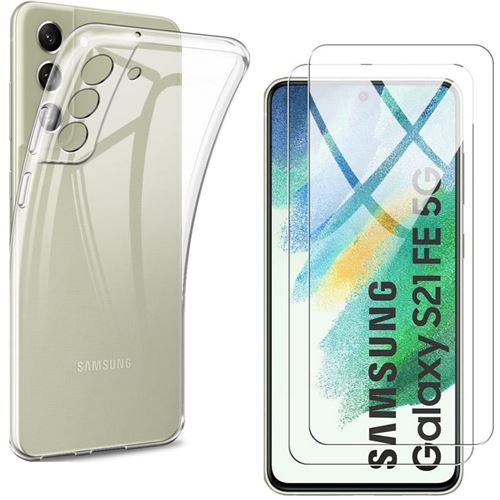 Samsung Galaxy S21 FE 5G 6.4: Etui Housse Pochette Accessoires Coque gel  UltraSlim - TRANSPARENT + 3 Films de protection d'écran Verre Trempé - NOIR