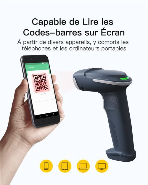 Scanner Code-barres Sans Fil Inateck 1D/2D - Bluetooth/2,4G/USB, Base De Charge Intelligente, Compatible Windows/iOS/Android
