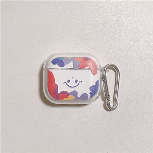 Coque ecouteurs en silicone souple et transparente FONGWAN pour Airpods 3 avec porte-clés-Smiley