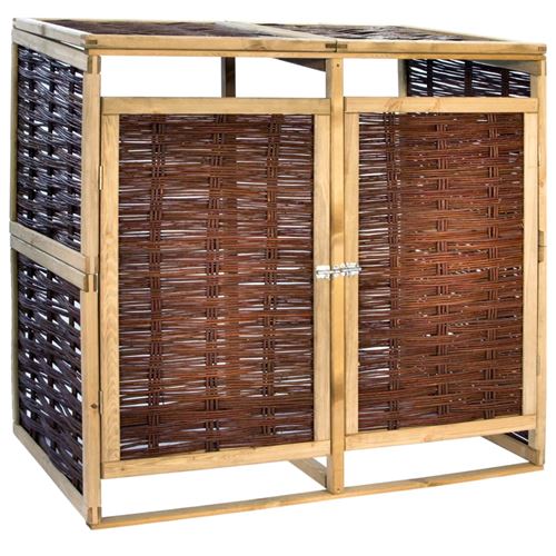 Abri de poubelle double pinède et osier 137 x 80 x 135.5 cm