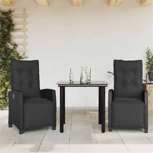 VIDAXL - Salon de Jardin 3 Pièces - Table et Chaises Réglables - Noir - Image 3