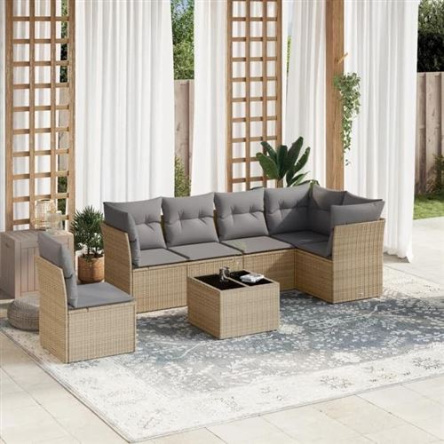 Non Communiqué Beige Vidaxl Salon De Jardin Modulable - Lot De 7 Pièces - Rotin