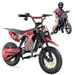 Moto électrique pour enfants A14 Rouge, 500W, 3 Vitesses 8-27KM/H, Pneus 14’’ tout-terrain, Autonomie 22 km, Bluetooth,