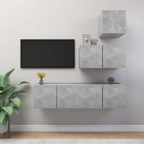 Vidaxl Gris Ensemble De Meubles Tv 4 Pcs Béton Bois D Ingénierie - Image 2
