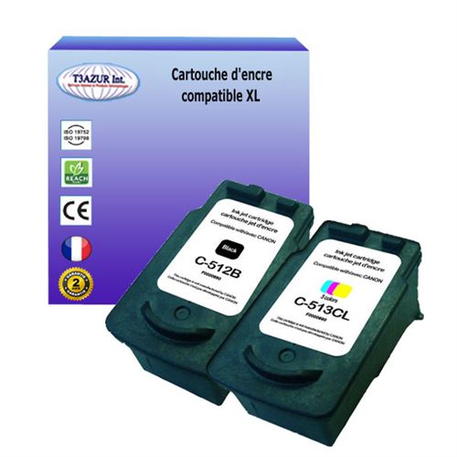 2x Cartouches Compatibles avec Canon Pixma iP2700 iP2702 remplace Canon PG-512, CL-513 (Noire+Couleur) - T3AZUR