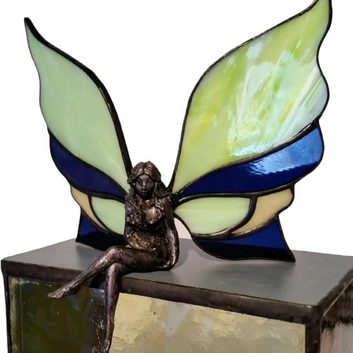 Statue de fée aux ailes colorées FONGWAN Figurine Décoration de jardin-Vert