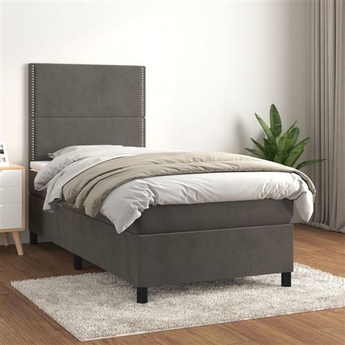 vidaXL Sommier à lattes de lit et matelas Gris foncé 90x200 cm Velours3142942