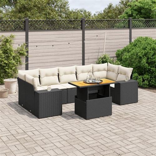 Non Communiqué Noir Vidaxl Salon De Jardin Avec Coussins 8 Pcs, Canapés De Terrasse, Ensemble De Meubles De Patio, Mobilier D'extérieur, 3272547