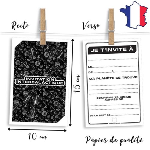 Ticky Tacky 6 Cartes Et Enveloppes Invitation Anniversaire Creation Francaise Anniversaire Fille Ou Garcon Theme Anniversaire Sur Le Theme De L Espace Inspire De Star Wars Intergalactique Carte