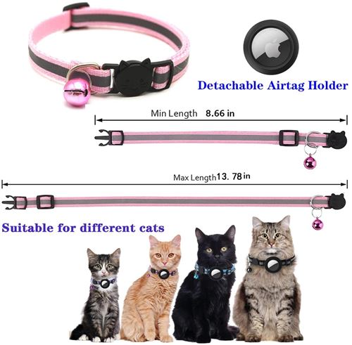 Pour étui en silicone AirTag Tracker collier de chat réfléchissant avec  cloche (noir)
