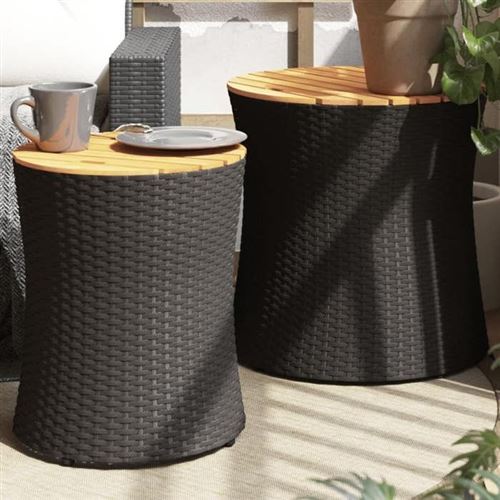 Non Communiqué Noir Vidaxl Tables D'appoint De Jardin Dessus En Bois 2 Pcs, Tables Basses, Meubles De Terrasse Patio Extérieur, Moderne, 366288