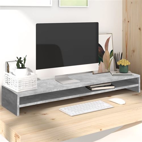 vidaXL Support de moniteur Gris béton 100 x 24 x 13 cm Aggloméré