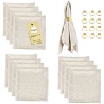 Set Serviettes en Lin Beige 12 pcs avec Anneaux Dorés