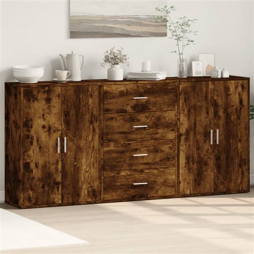 Non Communiqué Marron Vidaxl Buffets 3 Pcs Chêne Fumé 60X31x84 Cm Bois D'ingénierie, Armoire De Rangement, Meuble D'entrée, Meuble D'appoint, Meuble De Rangement De Cuisine