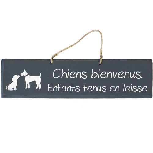 Plaque décorative en bois - Chiens bienvenus - ANTHRACITE