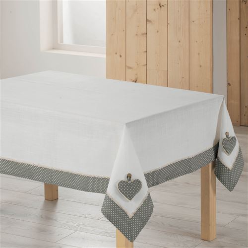 Nappe rectangle 140 x 240 cm polyester fanny Gris/Blanc