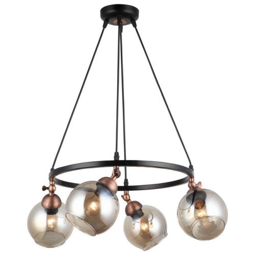 HOMEMANIA Lampe à Suspension Serrta - Lustre - Lustre de plafond - Noir, Cuivre en Métal, Verre, 52 x 52 x 95 cm, 4 x E27, 40 W