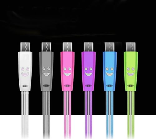 Cable Smiley Micro USB pour Manette Playstation 4 PS4 LED Lumiere Chargeur USB Smartphone Connecteur (VIOLET)