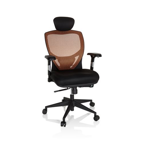 Si&egrave;ge de bureau / Fauteuil de direction VENUS BASE, assise tissu / dossier maille orange / noir hjh