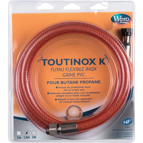 Wpro tbe200 flexible de gaz illimité toutinox gaz butane propane gaine opaque