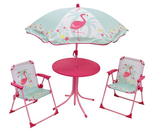 Jemini salon de jardin avec parasol Flamingo rose/menthe verte 4 pièces