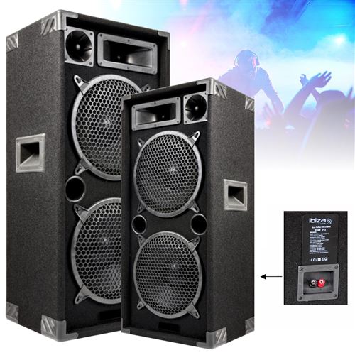 Enceintes, baffle et amplis DJ Ibiza Sound PACK SONO DJ Ampli 480w 2  Enceintes 300w Micro Mixage Dj21 câble PC Jeu de lumière