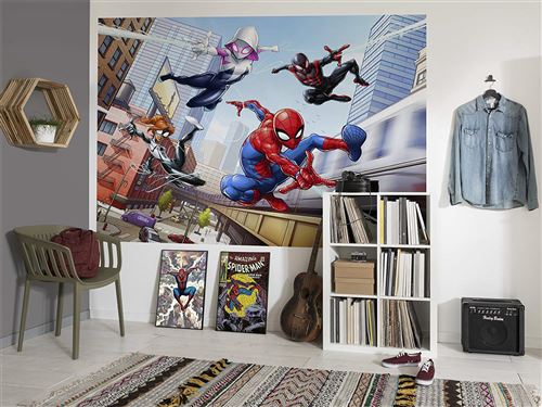 'Komar 4-4027 Papier peint photo"Spider-Man Friendly Neighbours Taille 254 x 184 cm (Largeur x hauteur), 4 pièces, avec colle, fabriqué en Allemagne, 