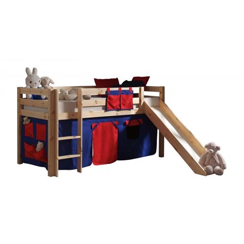 Paris Prix - Lit Enfant Avec Toboggan pino Rouge 90x200cm Naturel