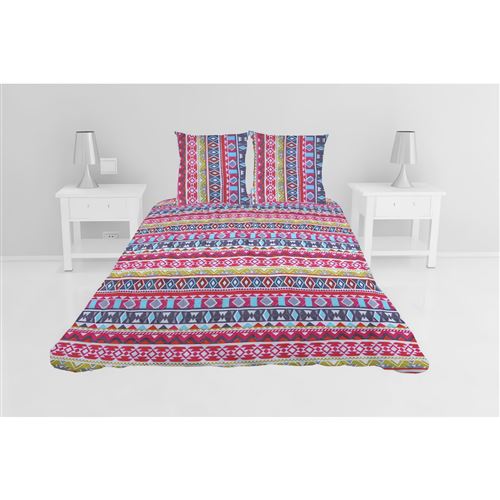Couvre-lit boutis matelassé Claude - 220 x 240 cm - Rouge, bleu et gris