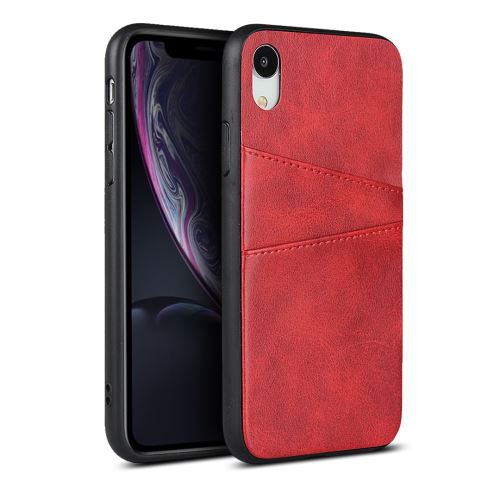 Coque en TPU + PU avec deux porte-cartes rouge pour votre Apple iPhone XR 6.1 pouces