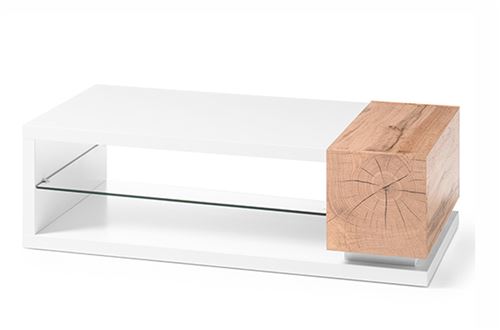 Table basse coloris blanc mat et chêne - Longueur 120 x Hauteur 36 x Profondeur 60 cm