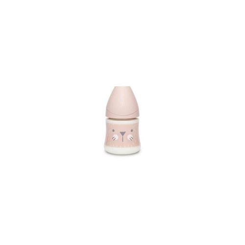 suavinex biberon 150ml tétine ronde débit lent - moustache rose