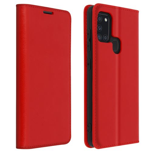 Étui pour Samsung Galaxy A21s Folio Cuir Véritable Porte cartes Support Vidéo - rouge