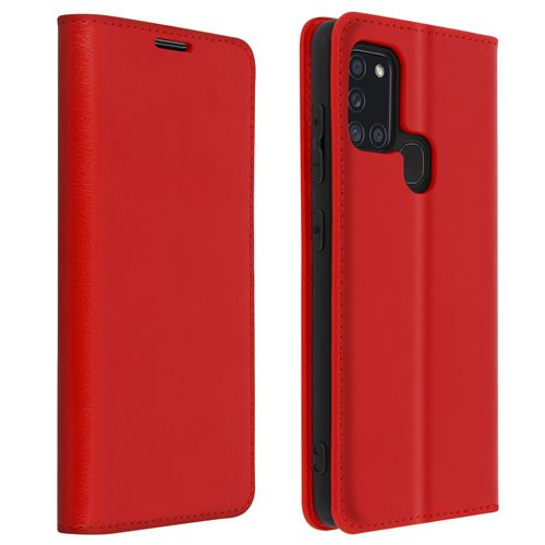 Avizar Étui pour Samsung Galaxy A21s Folio Cuir Véritable Porte cartes Support Vidéo Rouge
