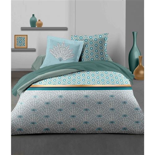 Parure De Couette 220x240 Cm AUDACE Bleu Canard - Microfibre Douce - 3 Pièces