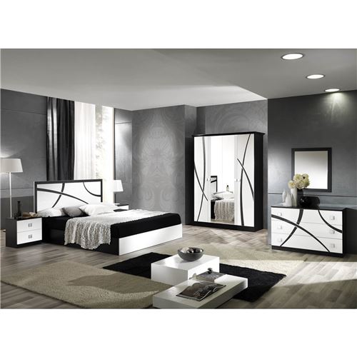 ALYSSA - Chambre Complète 160x200cm Blanche et Noire