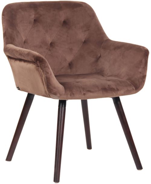 Chaise de Salle à manger Cassidy en Velours - Chaise avec accoudoirs - Piètement Bois de hêtre Café - Couleur Marron