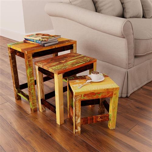 vidaXL Bijzettafeltjesset vintage-stijl gerecycled hout 3-delig