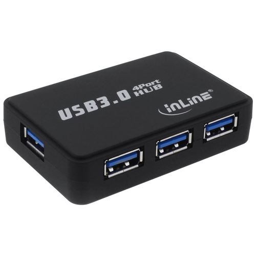 Hub 4 ports InLine® USB 3.0 avec adaptateur secteur 3,5 A noir