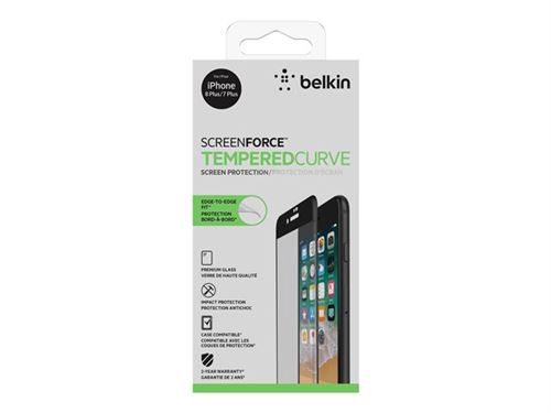 Belkin ScreenForce TemperedCurve - Schermbeschermer - zwart - voor Apple iPhone 7 Plus, 8 Plus