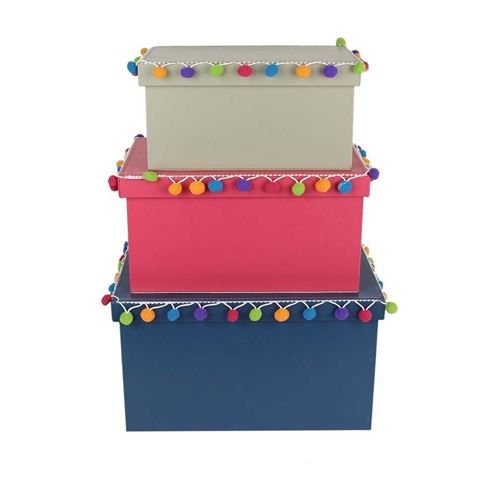 The Home Deco Factory - Boites rectangulaires pompons colorés Baba le Lama (Lot de 3)