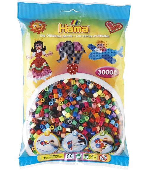 Sachet de 3000 perles a repasser hama midi couleurs assorties - loisirs creatifs - 201-68