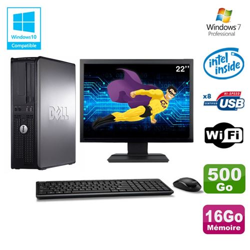PC Dell Optiplex 780 Dt Intel E7500 2.93Ghz 16Go 500Go WiFi Win 7 Ecran 22'