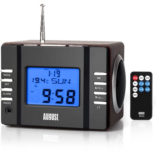 August MB300 - Radio-réveil Lecteur MP3 Radio FM Carte SD / USB / AUX-In - Brun foncé